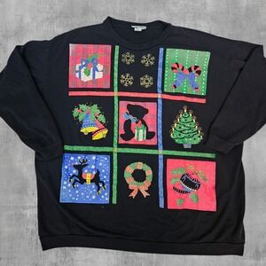 Vintage Tee Dees Christmas Sweatshirt Large Black Holiday Graphic USA Made G84